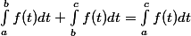 \int_{a}^{b}f(t)dt + \int_{b}^{c}f(t)dt = \int_{a}^{c}f(t)dt